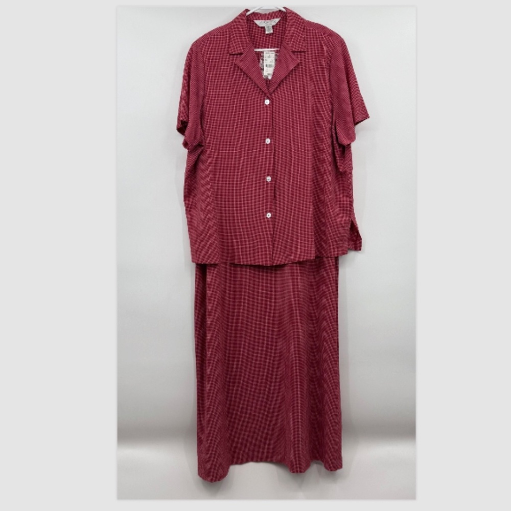 Casual Corner Dress Women 1X NEW Red Check Vintage Annex Button Up Shirt Set